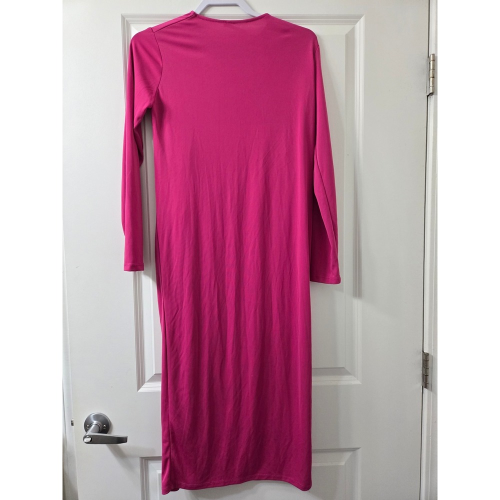 Zara Womens Magenta Pink Long Sleeve Knot Front Draped Midi Dress Size S - Picture 5 of 5